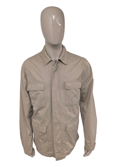 H&M L.O.G.G. Veste mince avec double fermeture. Brun clair / kaki coloré. Taille L.