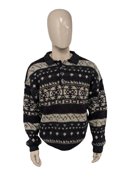 Pull de polo en laine vintage. Colore beige vert violet vert. Taille 2xl / xxl. 15% de laine.