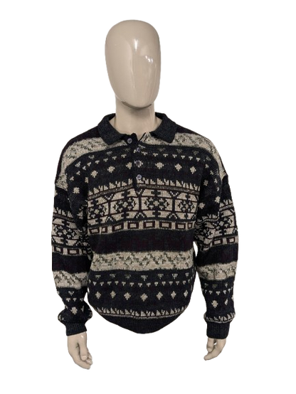Pull de polo en laine vintage. Colore beige vert violet vert. Taille 2xl / xxl. 15% de laine.