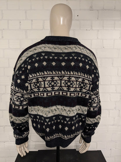 Pull de polo en laine vintage. Colore beige vert violet vert. Taille 2xl / xxl. 15% de laine.