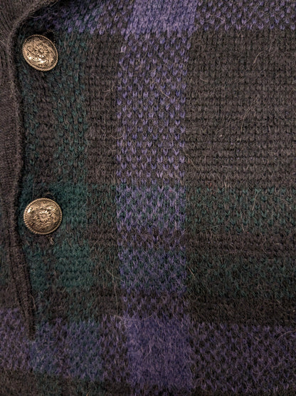 Vintage Alpaca Wollen Jockey polo trui met mooie knopen. Paars Grijs Groen gekleurd. Maat XL.