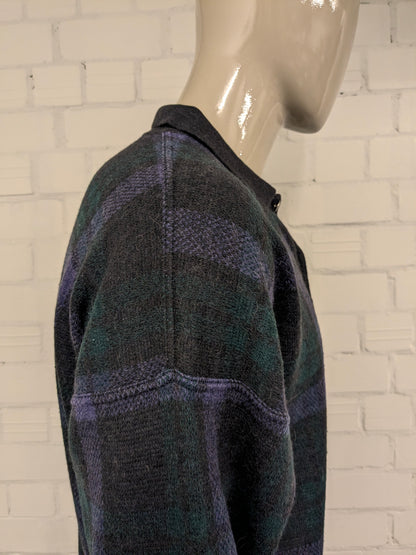 Vintage Alpaca Wollen Jockey polo trui met mooie knopen. Paars Grijs Groen gekleurd. Maat XL.