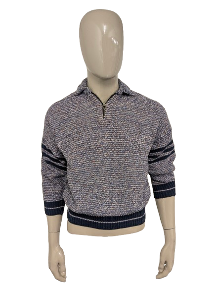 Pull vintage avec fermeture éclair. Bleu blanc rouge mélangé. Taille M.