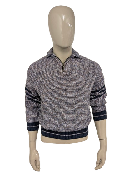 Pull vintage avec fermeture éclair. Bleu blanc rouge mélangé. Taille M.