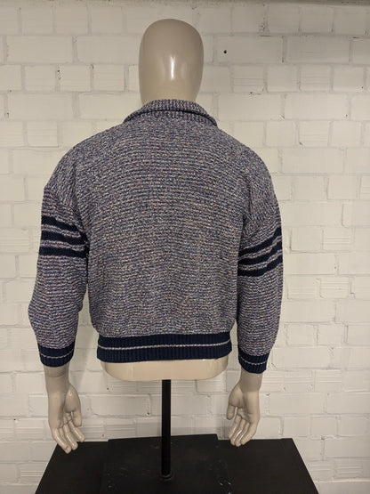 Pull vintage avec fermeture éclair. Bleu blanc rouge mélangé. Taille M.