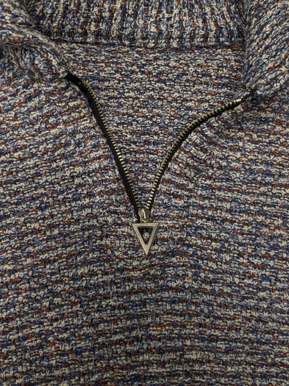 Pull vintage avec fermeture éclair. Bleu blanc rouge mélangé. Taille M.