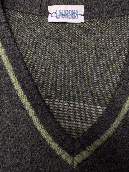 Vintage Laurens Wollen trui met V-Hals. Groen Roze Rood gekleurd. Maat XL. 30% Wol.