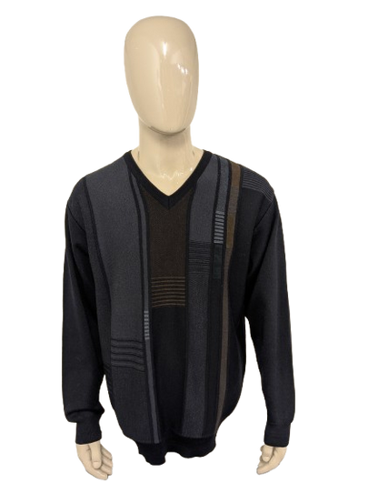 Vintage Baileys trui met V-Hals. Donker Blauw Grijs Bruin gekleurd. Maat XL.