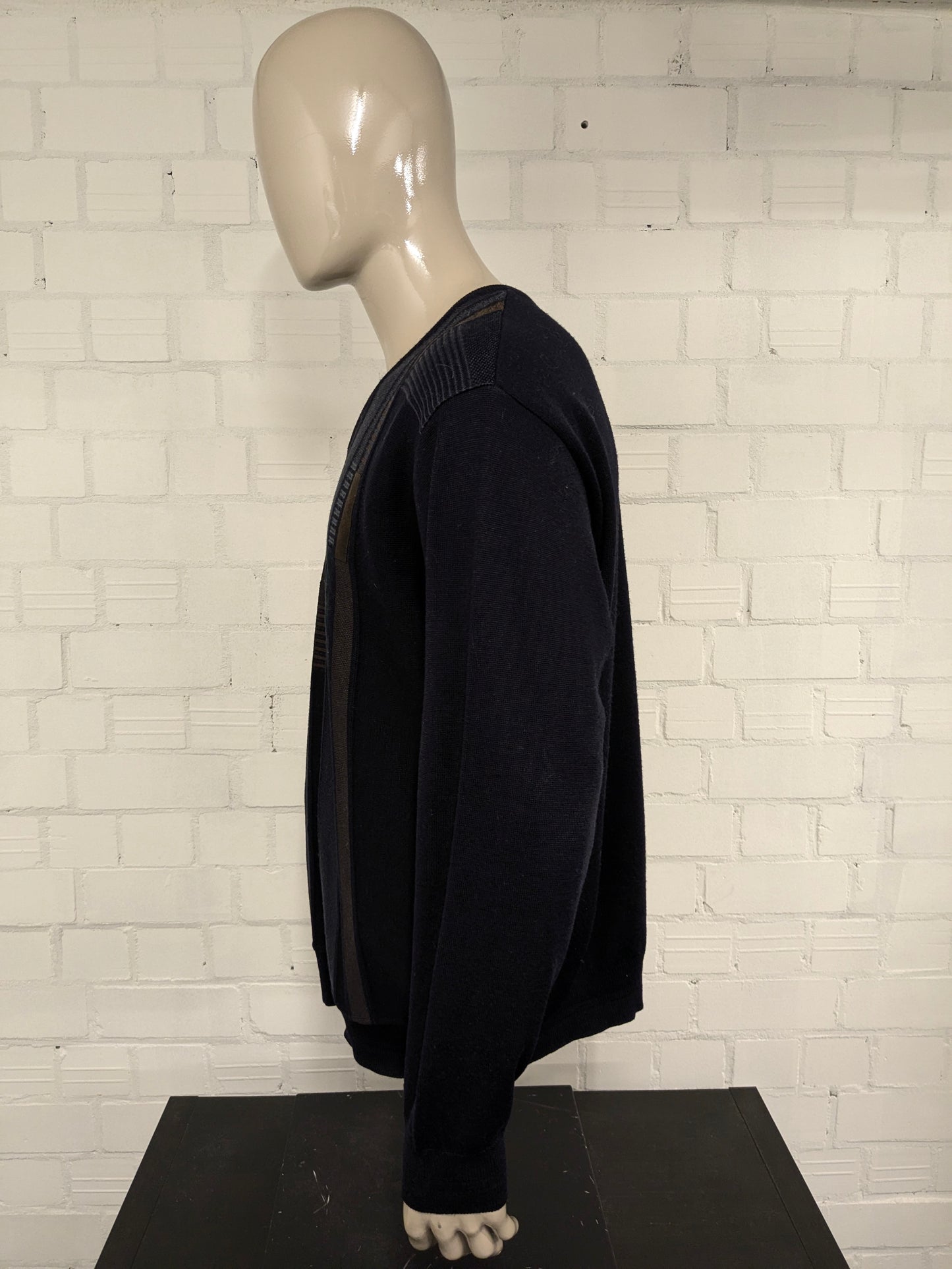 Vintage Baileys trui met V-Hals. Donker Blauw Grijs Bruin gekleurd. Maat XL.