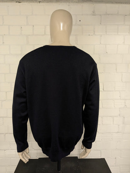 Vintage Baileys trui met V-Hals. Donker Blauw Grijs Bruin gekleurd. Maat XL.