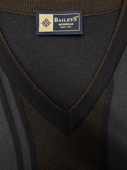 Vintage Baileys trui met V-Hals. Donker Blauw Grijs Bruin gekleurd. Maat XL.