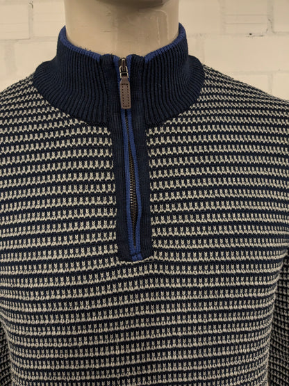 Blue Harbor -Pullover mit Reißverschluss. Blaues graues Motiv. Größe L.