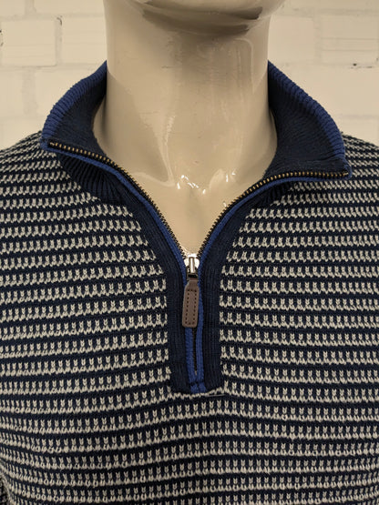 Blue Harbor -Pullover mit Reißverschluss. Blaues graues Motiv. Größe L.
