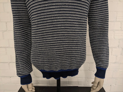 Blue Harbor -Pullover mit Reißverschluss. Blaues graues Motiv. Größe L.