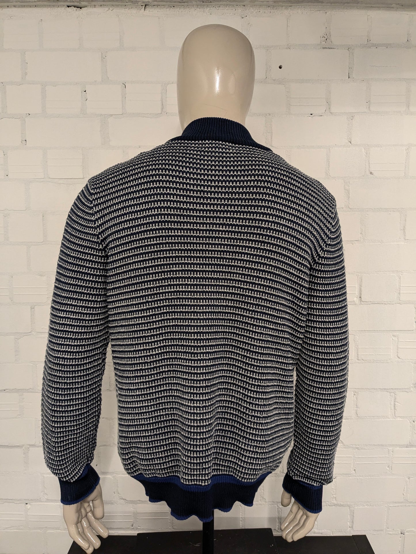 Blue Harbor -Pullover mit Reißverschluss. Blaues graues Motiv. Größe L.