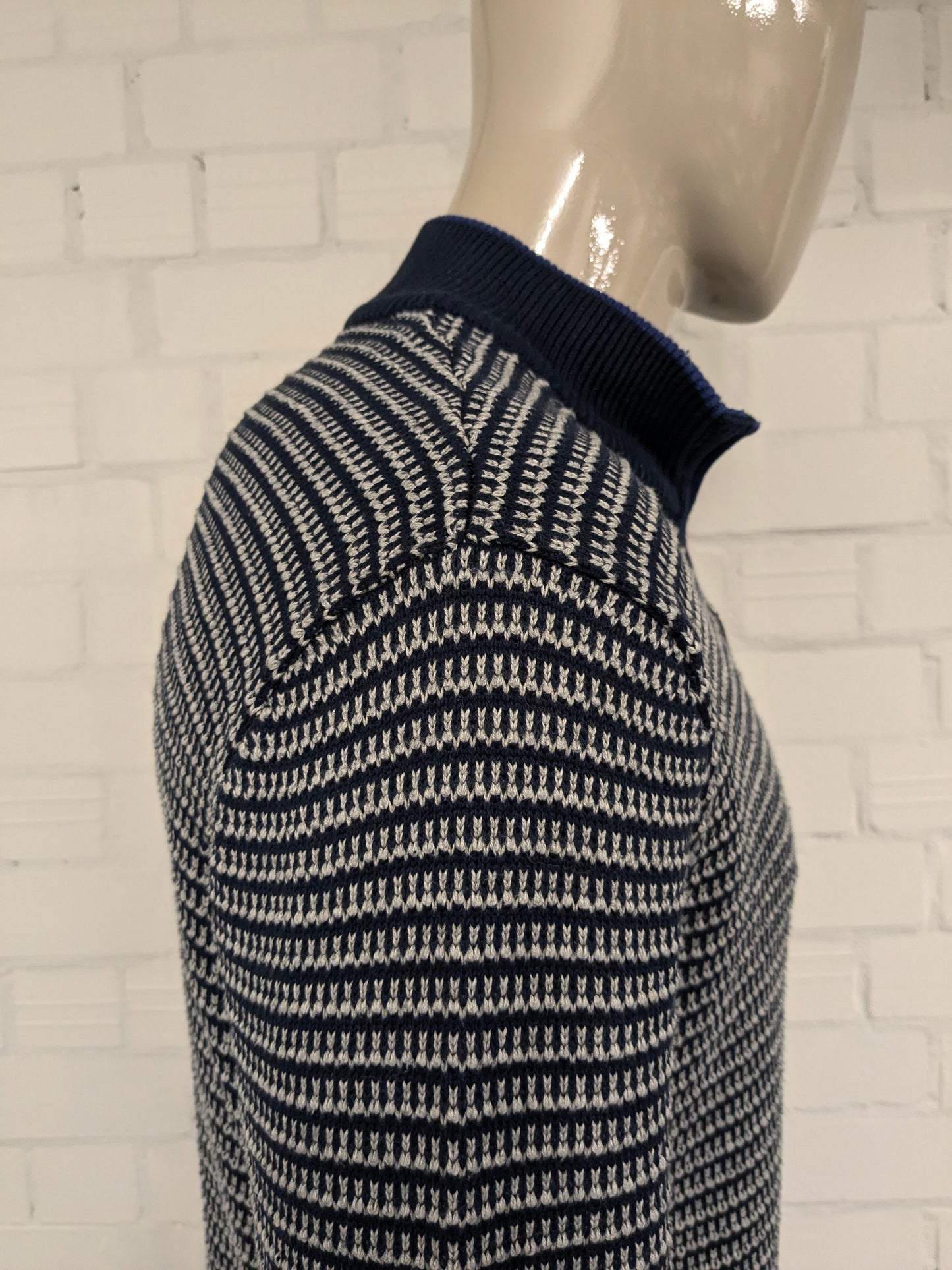 Blue Harbor -Pullover mit Reißverschluss. Blaues graues Motiv. Größe L.