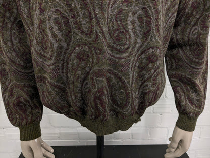 Pull de polo en laine vintage. Impression de Bordeaux Green Grey Bordeaux. Taille 2xl / xxl. 30% de laine.