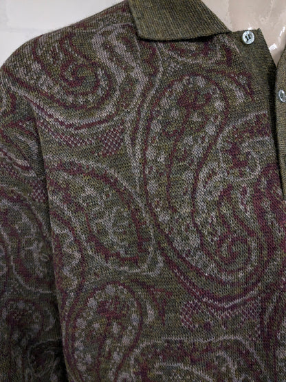 Pull de polo en laine vintage. Impression de Bordeaux Green Grey Bordeaux. Taille 2xl / xxl. 30% de laine.