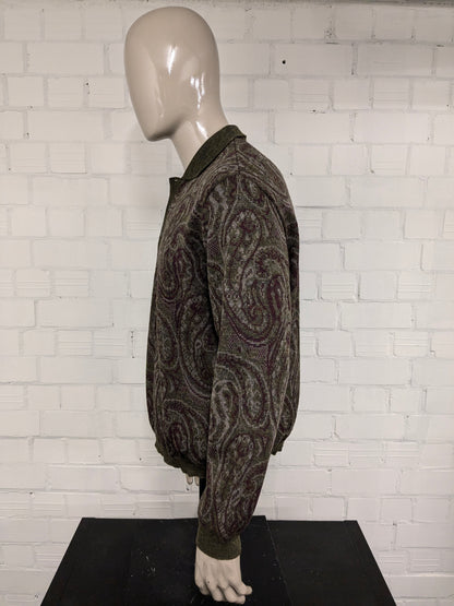 Pull de polo en laine vintage. Impression de Bordeaux Green Grey Bordeaux. Taille 2xl / xxl. 30% de laine.