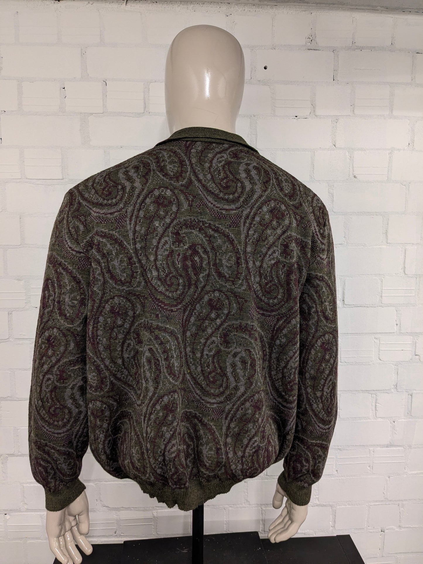 Pull de polo en laine vintage. Impression de Bordeaux Green Grey Bordeaux. Taille 2xl / xxl. 30% de laine.