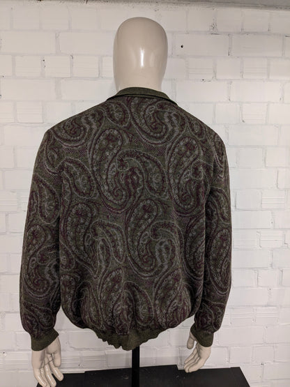 Pull de polo en laine vintage. Impression de Bordeaux Green Grey Bordeaux. Taille 2xl / xxl. 30% de laine.