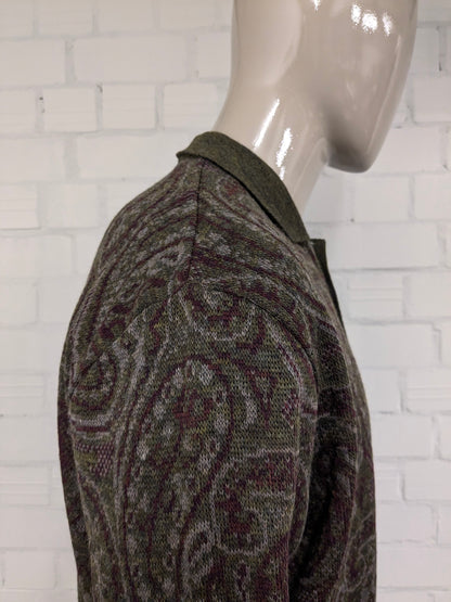 Pull de polo en laine vintage. Impression de Bordeaux Green Grey Bordeaux. Taille 2xl / xxl. 30% de laine.