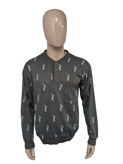 Vintage Bluscuro Lanvin's Project Pullover mit Knöpfen – weiß/grün/graues Muster – Größe L
