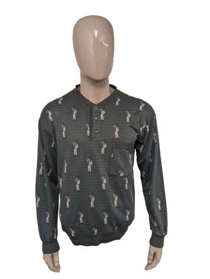 Vintage Fire Curo Lanvin's Project Pull avec boutons. Modèle de golf gris vert blanc. Taille L.