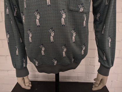 Vintage Fire Curo Lanvin's Project Pull avec boutons. Modèle de golf gris vert blanc. Taille L.