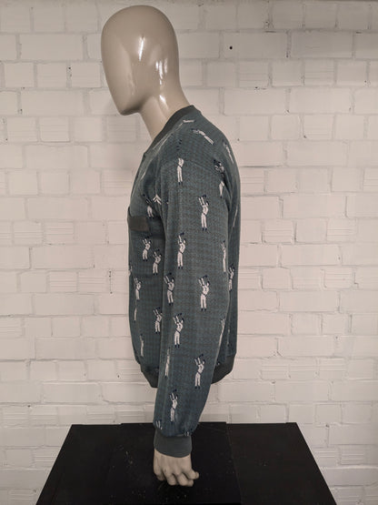 Vintage Fire Curo Lanvin's Project Pull avec boutons. Modèle de golf gris vert blanc. Taille L.