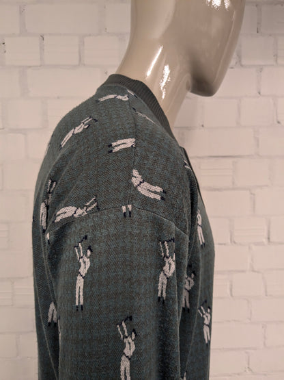 Vintage Fire Curo Lanvin's Project Pull avec boutons. Modèle de golf gris vert blanc. Taille L.