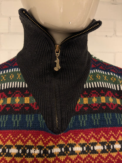 Pull complexe vintage avec fermeture éclair. Impression colorée. Taille xl.