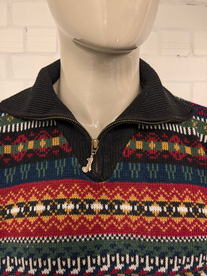 Pull complexe vintage avec fermeture éclair. Impression colorée. Taille xl.