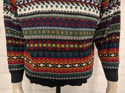 Pull complexe vintage avec fermeture éclair. Impression colorée. Taille xl.