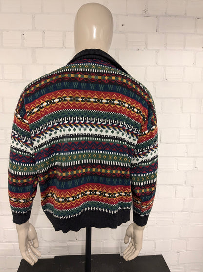 Pull complexe vintage avec fermeture éclair. Impression colorée. Taille xl.