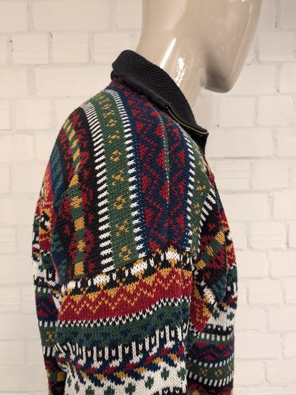 Pull complexe vintage avec fermeture éclair. Impression colorée. Taille xl.