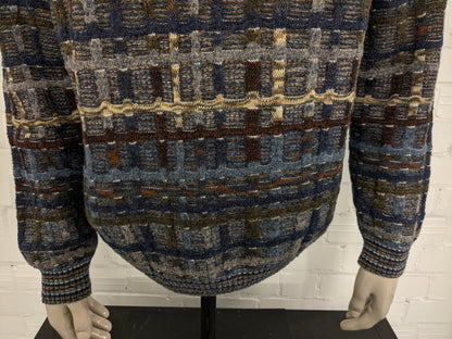 Suéter vintage de lana de botto con cremallera. Motín de color marrón verde gris azul. Tamaño xl. 60% de lana.