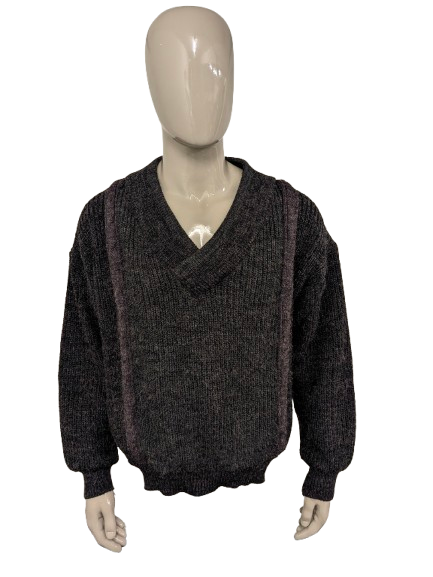 Vintage Creation V.G. Warmer Pullover mit V-Ausschnitt. Lila grünes Gold gefärbt. Größe 2xl / xxl.