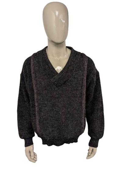 Vintage Creation V.G. Warmer Pullover mit V-Ausschnitt. Lila grünes Gold gefärbt. Größe 2xl / xxl.