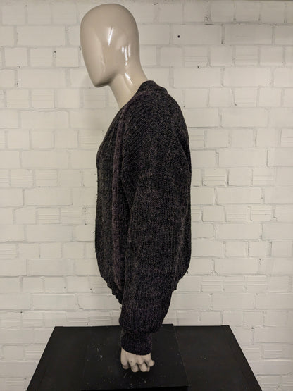 Vintage Creation V.G. Warmer Pullover mit V-Ausschnitt. Lila grünes Gold gefärbt. Größe 2xl / xxl.