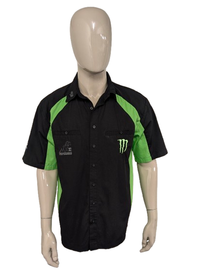 Fox shirt short sleeve. Black Green with applications. Size L.
