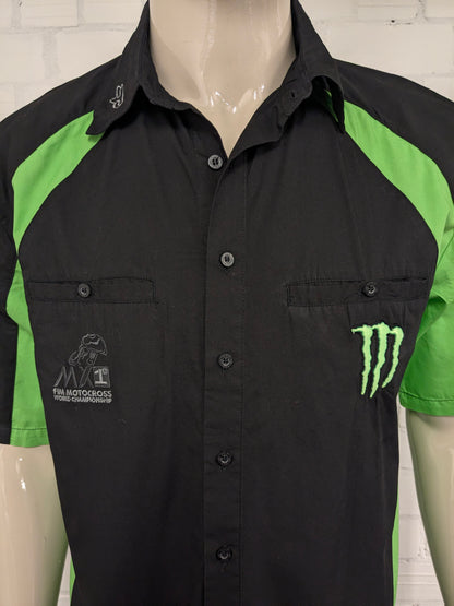 Fox shirt short sleeve. Black Green with applications. Size L.