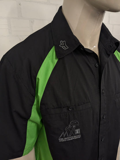 Fox shirt short sleeve. Black Green with applications. Size L.