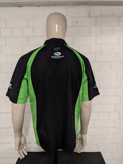 Fox shirt short sleeve. Black Green with applications. Size L.