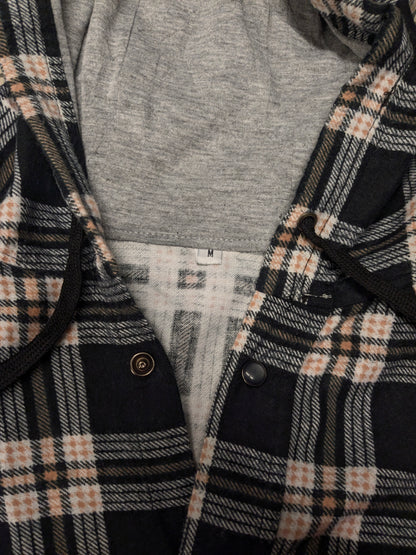 Unbranded Flannel shirt with press studs and hood. Black Pink checked. Size M.