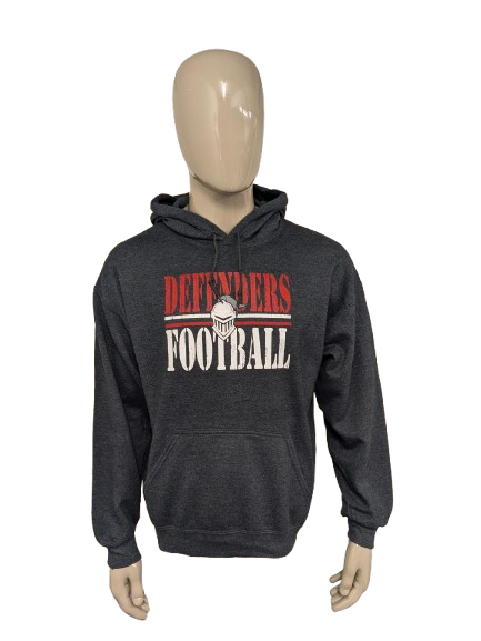 Defenders Football hoodie. Donker Grijs gemêleerd met opdruk. Maat XL.