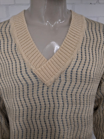 Vintage Blatas sweater with V-neck. Beige Blue colored. Size XL.