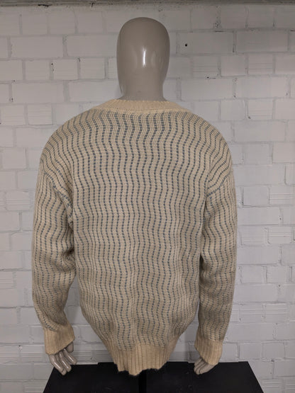 Vintage Blatas sweater with V-neck. Beige Blue colored. Size XL.