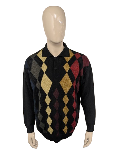Marc Gibaldi Polopullover aus Wolle. Schwarz Rot Gelb Grün Blau gefärbt. Größe 3XL / XXXL. 50 % Wolle.