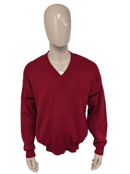 Vintage st. Michael trui met V-Hals. Rood Blauw gekleurd. Maat L.